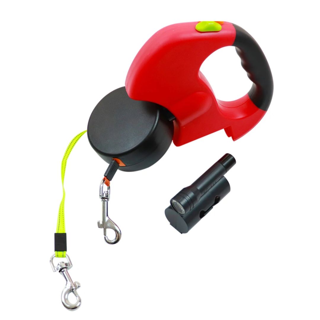 Smycz zwijana dla psów – z lampką LED i dystrybutorem torebek