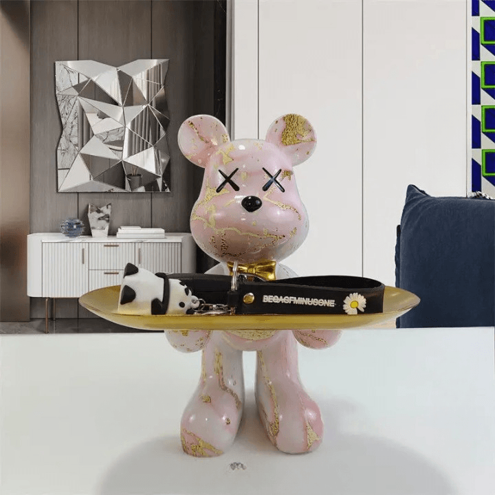 Statuie Urs Decorativă Cu Tavă Elegantă