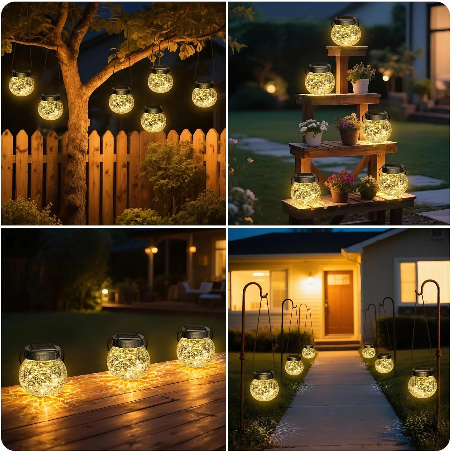 Lanterna Solar Suspensa — Elegância em Vidro Craquelado 