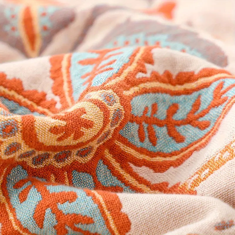 Couverture Bohème À Motifs Floraux Avec Franges
