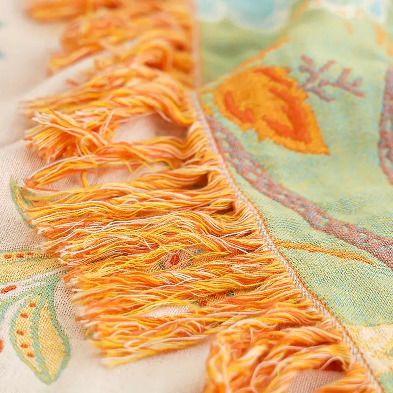 Couverture Bohème À Motifs Floraux Avec Franges