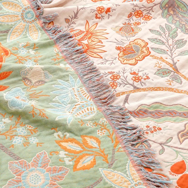 Couverture Bohème À Motifs Floraux Avec Franges