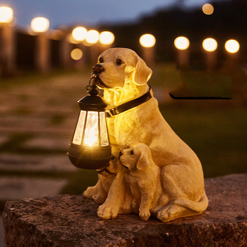 Estatua de Perro Solar con Linterna LED – Decoración y Luz 