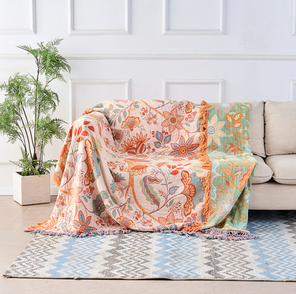 Couverture Bohème À Motifs Floraux Avec Franges