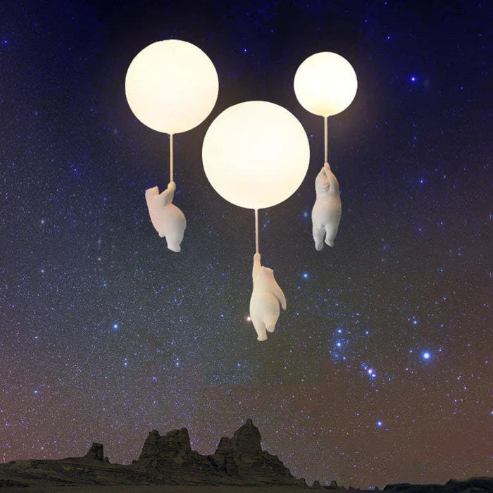 Taklampa Barn — Hängande Björnar Med Ljusande Ballonger 