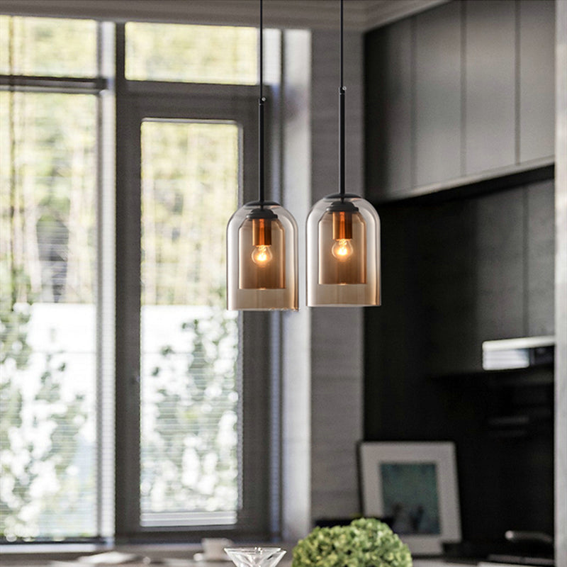 Taklampa i vintageglas - dubbel metallfinish