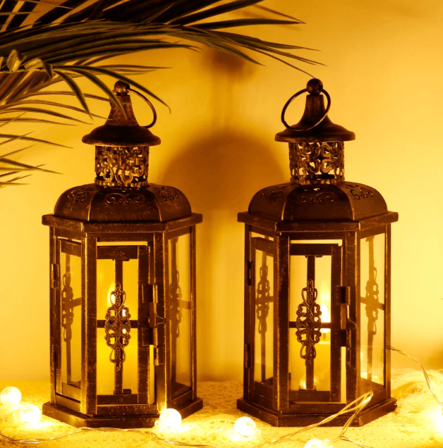 Lanterne Porte-Bougie En Fer Noir Style Scandinave